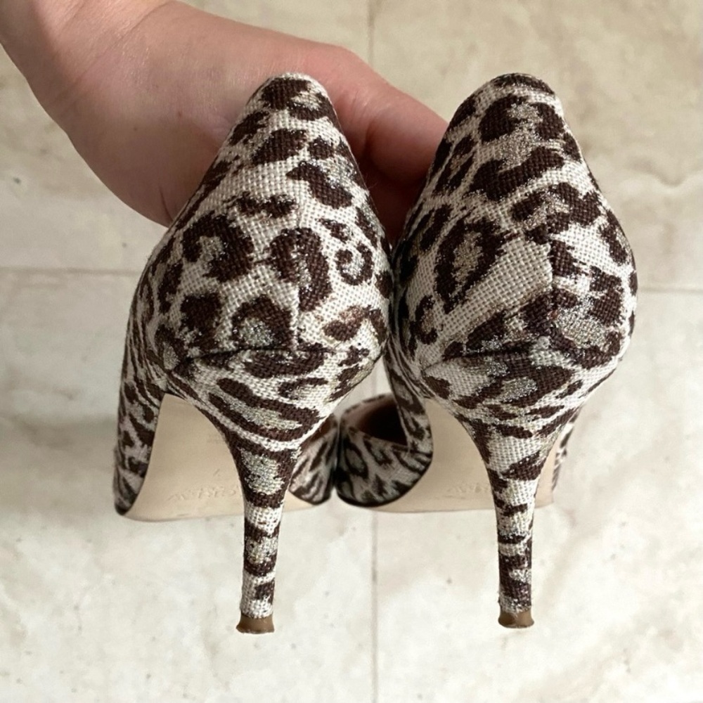 $248 J. Crew Made in Italy Leopard Print Glitter Pointed Toe D'Orsay Heels sz 7 - Picture 10 of 13